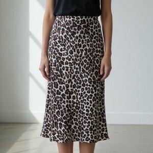 Anthropologie Leopard Print Silky Midi Skirt Size XL